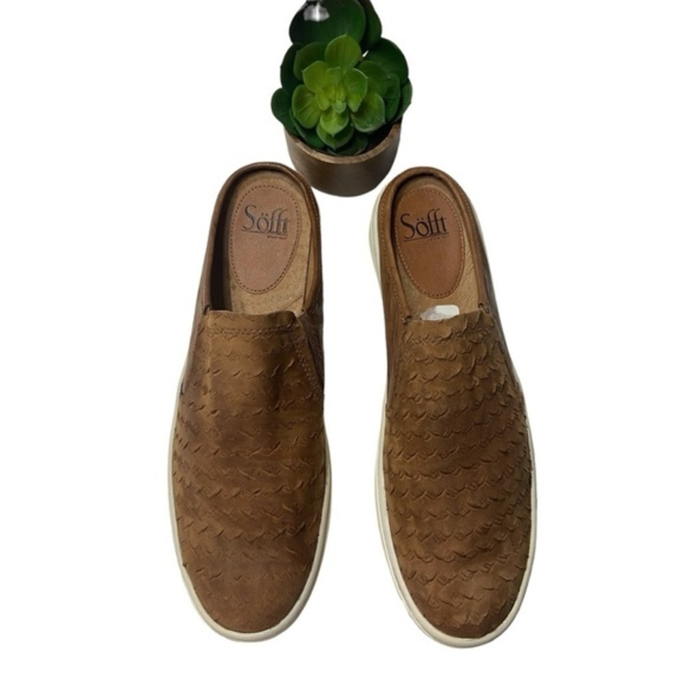 Sofft Brown Textured Leather Slip On Mule Sneakers Backless Platform Mules Sz9.5 - Picture 3 of 10